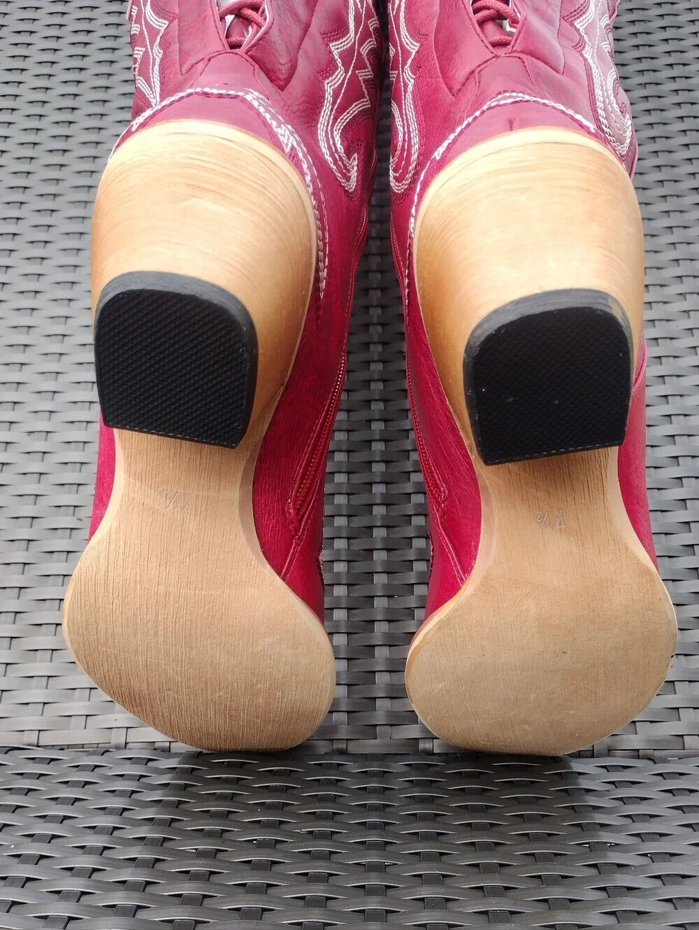 Red Over-the-Knee Western Cowboy Boots Lace-Up Snip Toe 7.5